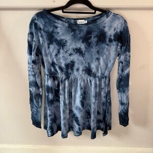Baea Blue Navy Tie-Dye Women's Long Sleeve Top Peplum Seam